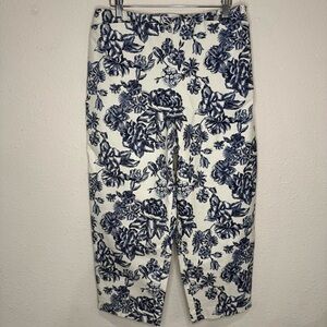 Talbots Stretch Capris Blue and Ivory Floral Ankle Pants Women’s Size 12 Petite